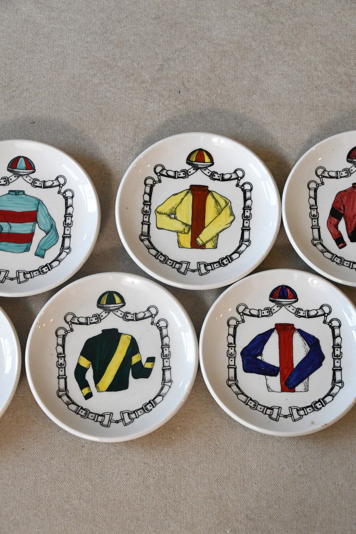 Vintage Italian Porcelain Jockey Silks Dishes – Set of 7