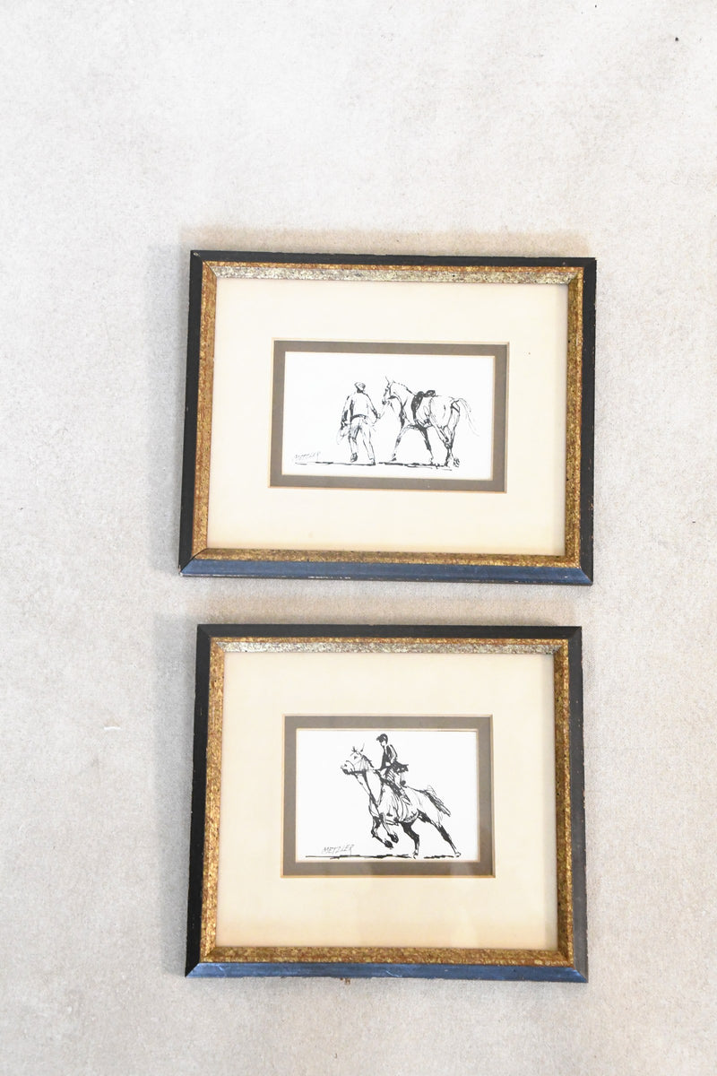 Metzler sketch of rider leading horse