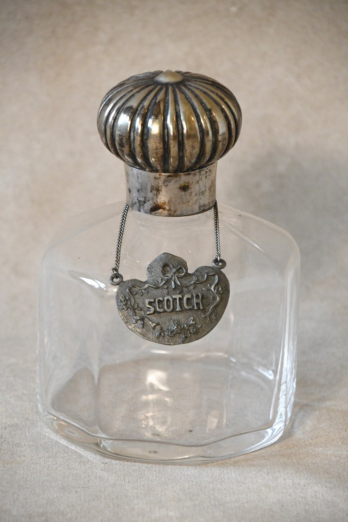 Vintage pewter Scotch decanter tag