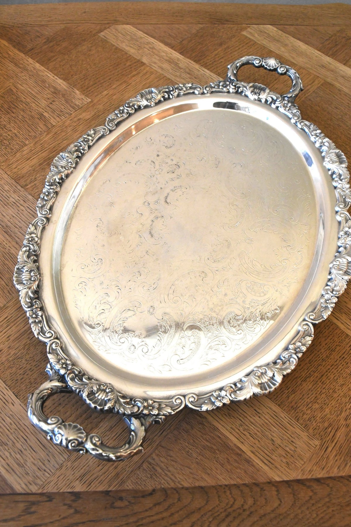 Vintage Ornate Oval Handled Tray