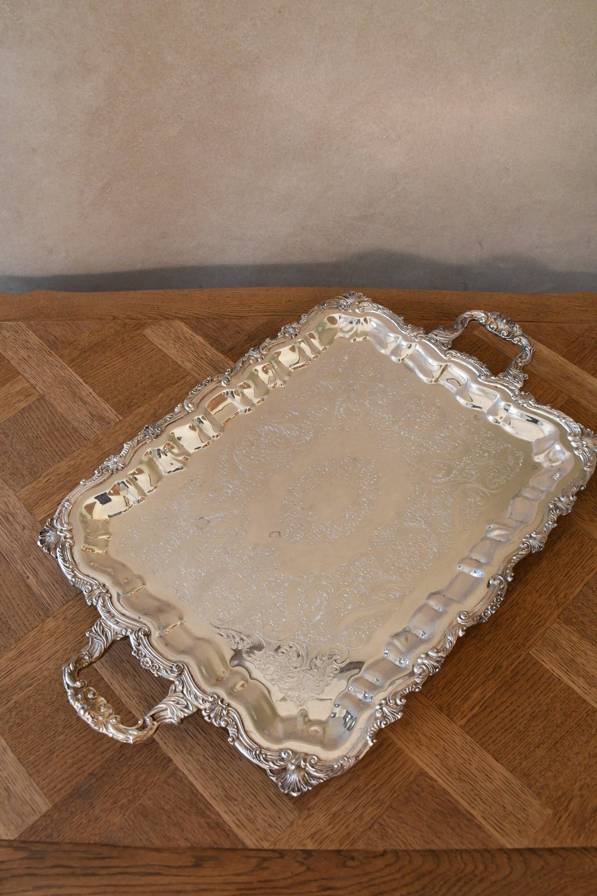 Vintage Ornate Rectangular Handled Tray