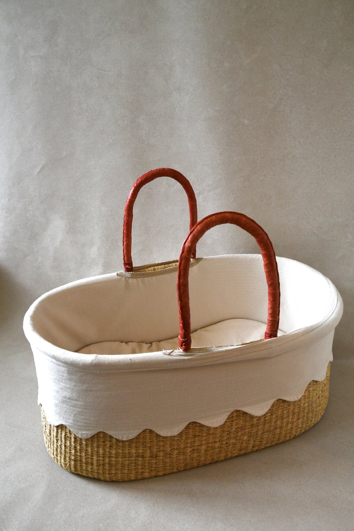Handwoven Bassinet with Leather Handles