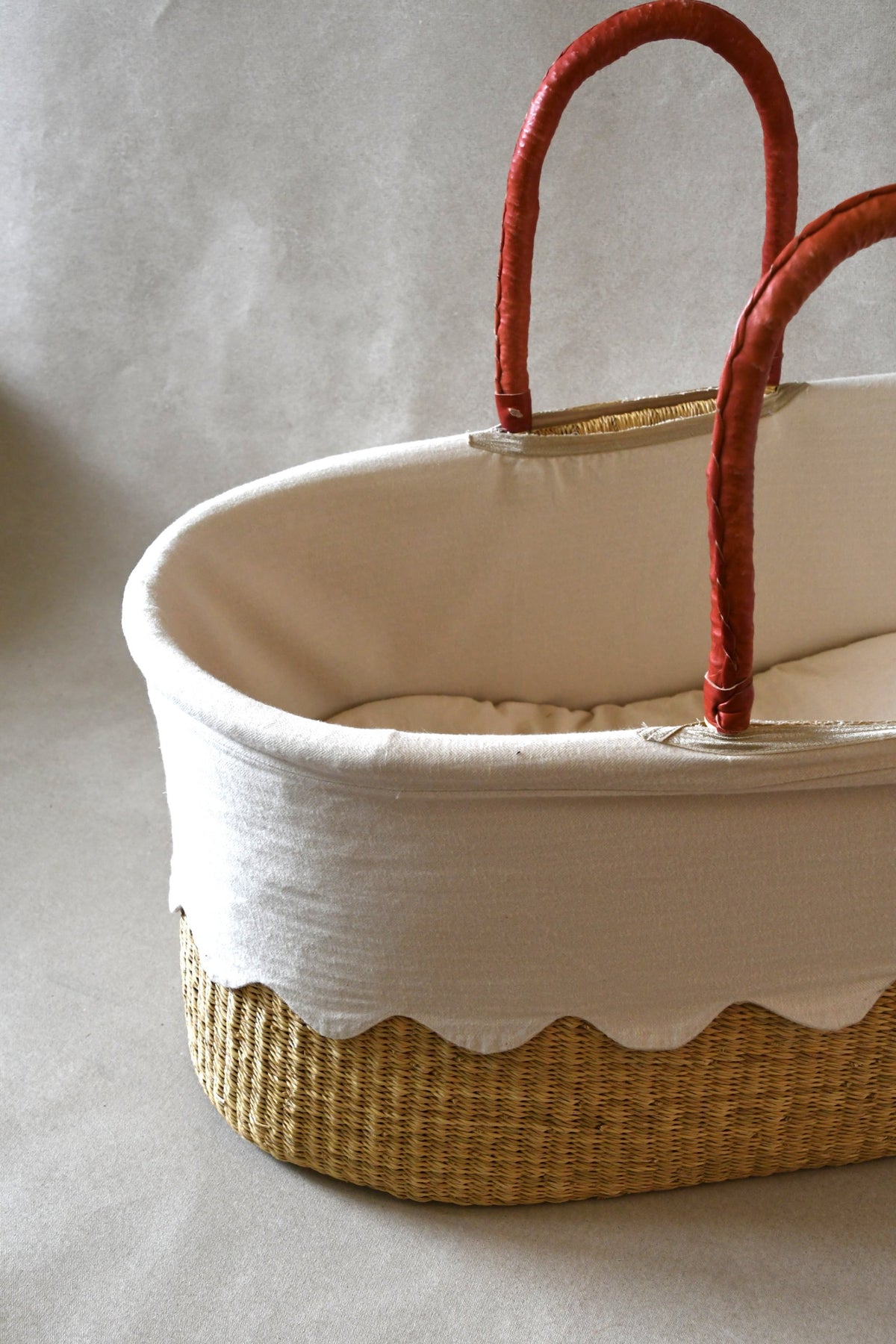 Handwoven Bassinet with Leather Handles
